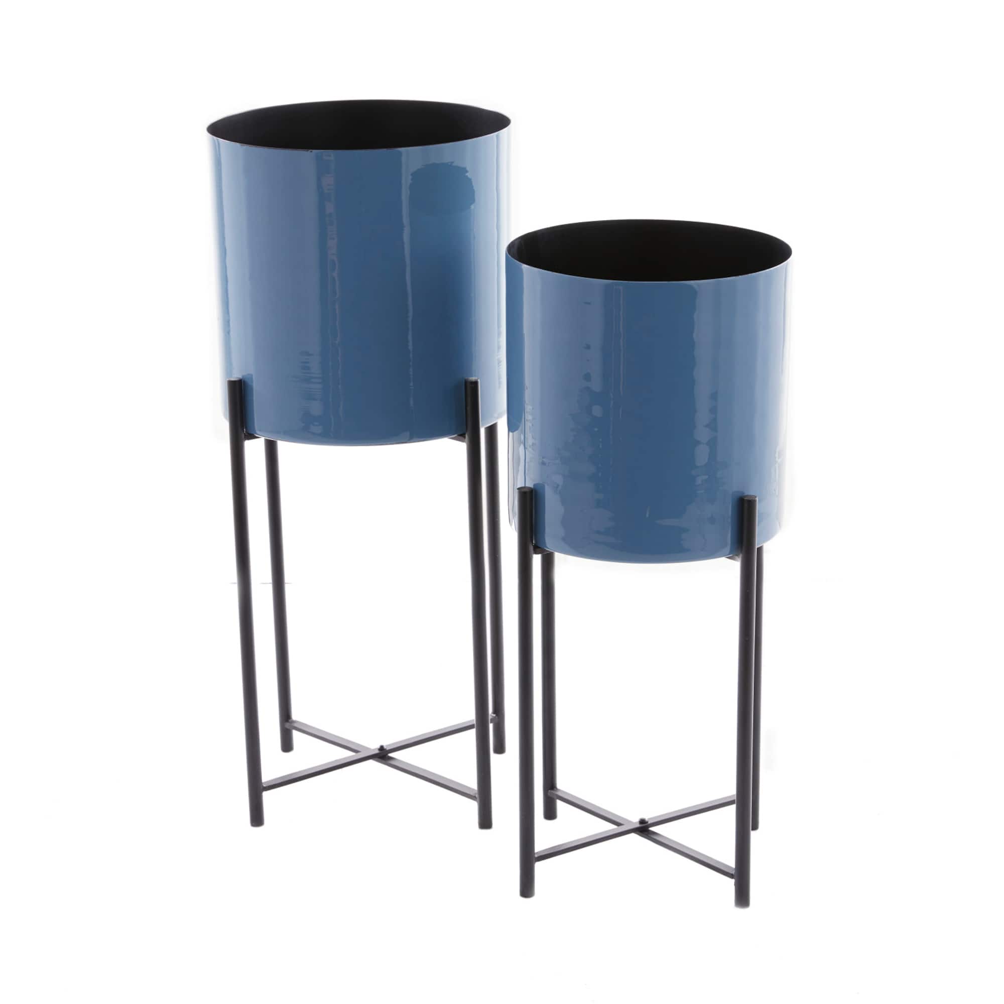 CosmoLiving by Cosmopolitan Set of 2 Blue Iron Contemporary Planter, 24" x 10" x 10"